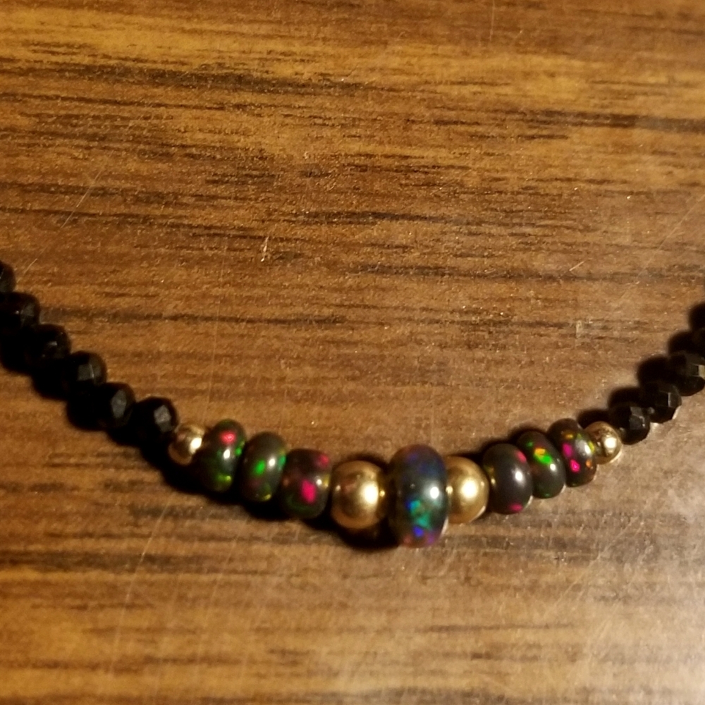 14k Gold Black Opal/Black Diamond Spinel Bracelet